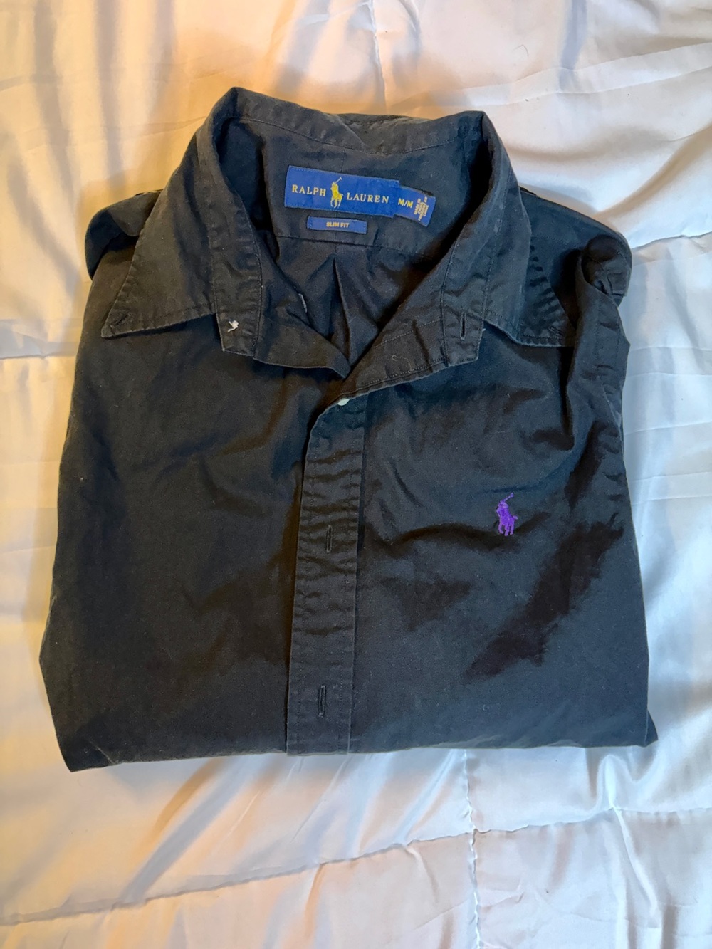 Ralph Lauren Black Button-Front Shirt Jacket with Purple Pony